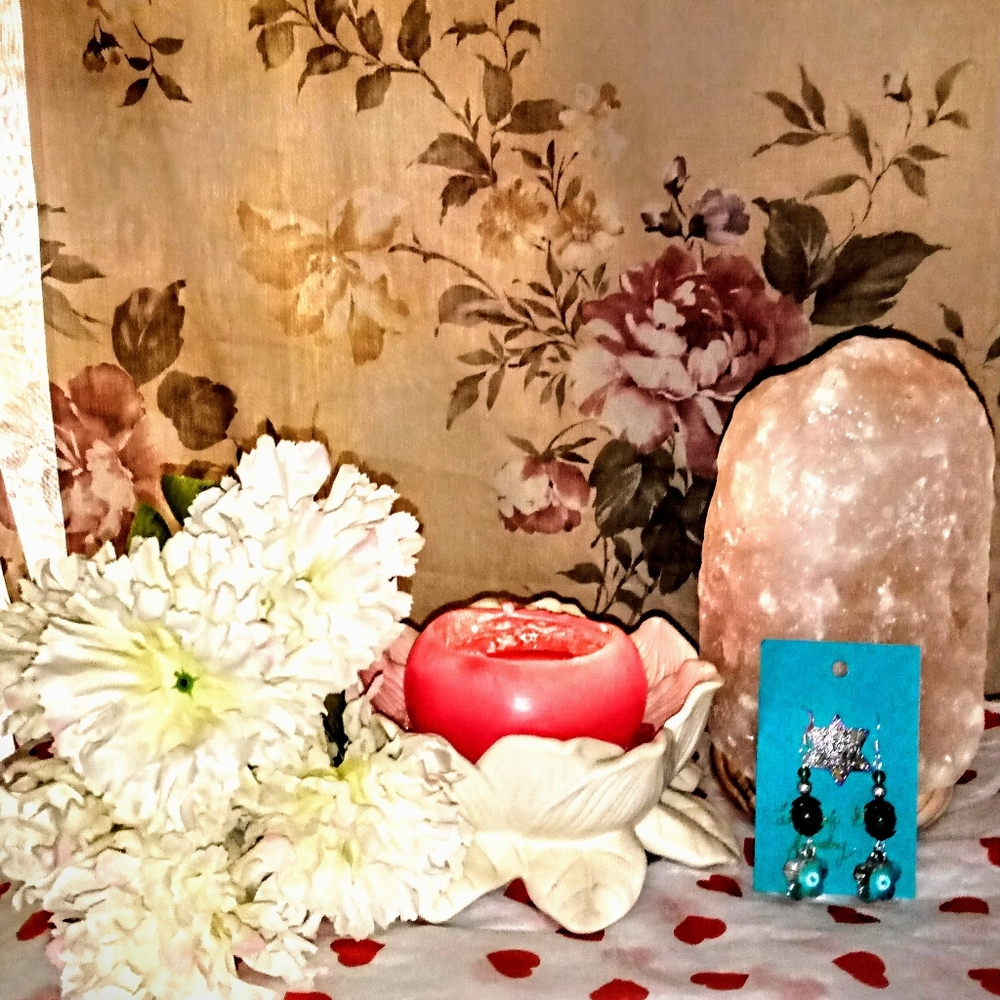 Sworskian Crystal Flower and Jade Earrings